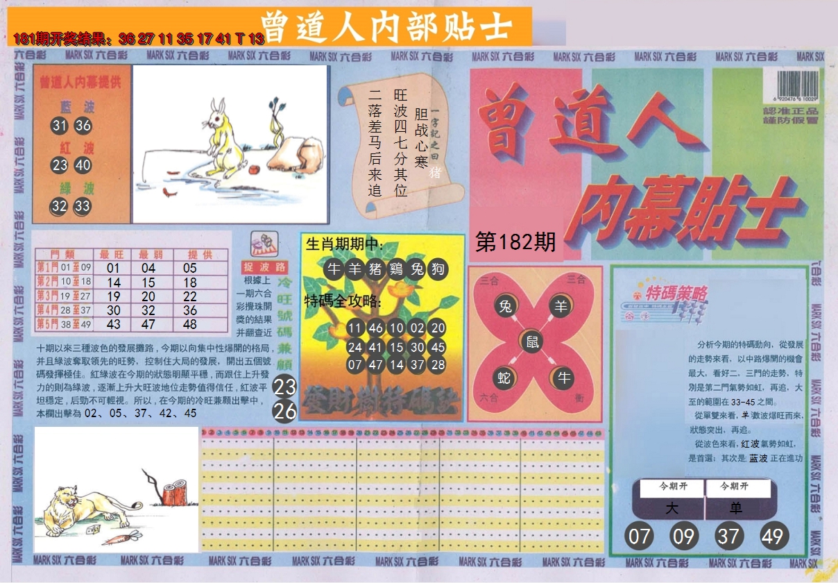 新澳彩182期:曾道人内幕贴士A