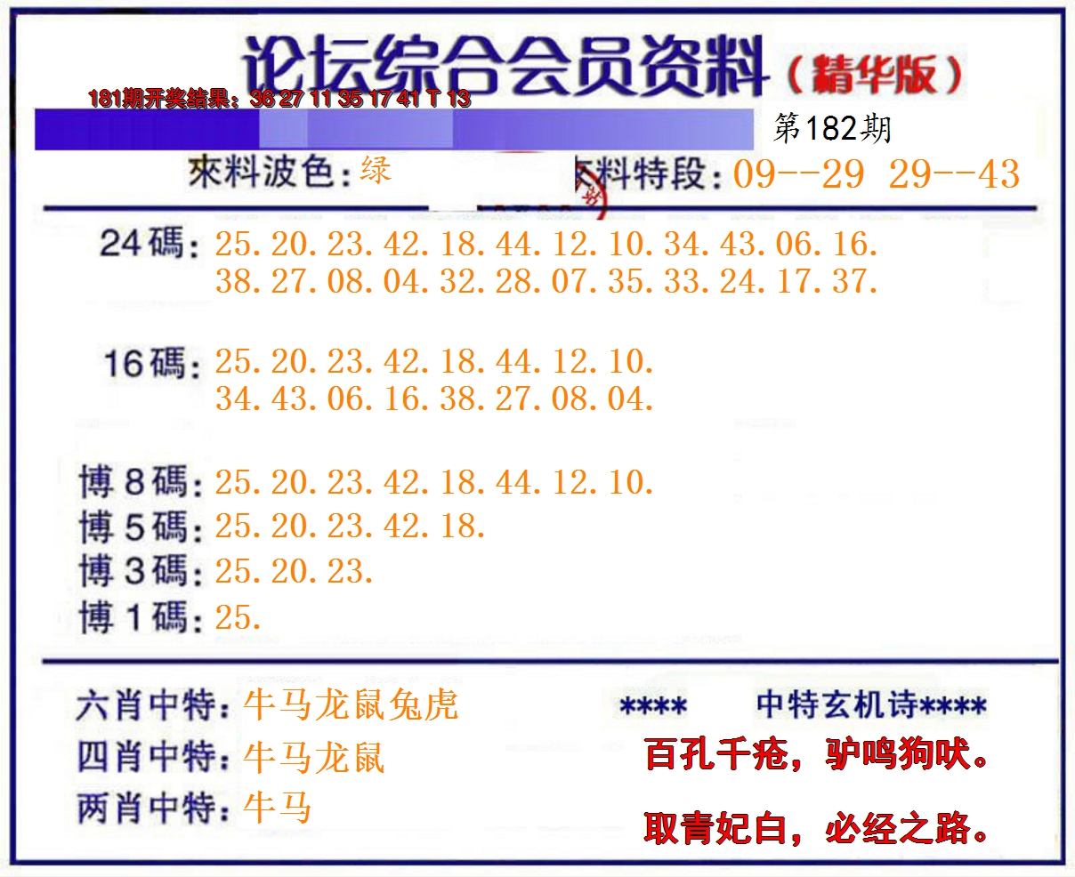 新澳彩182期:综合会员资料