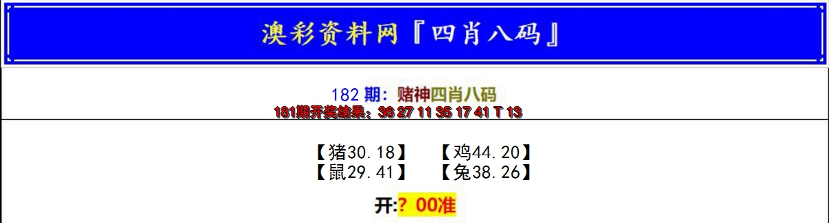 新澳彩182期:赌神四肖八码