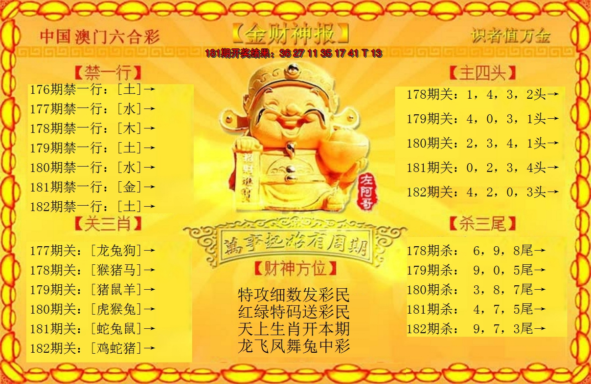 新澳彩182期:金财神