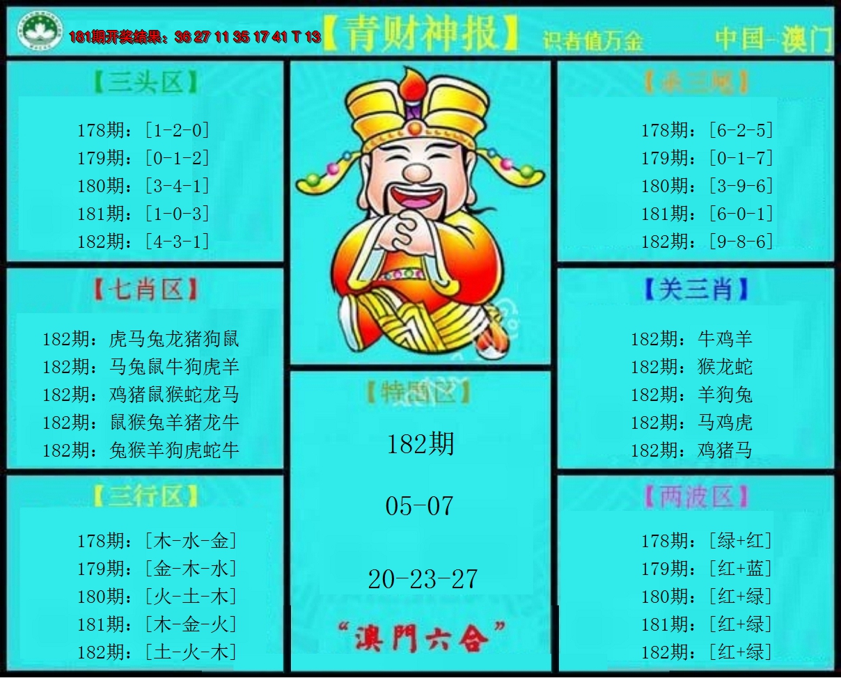 新澳彩182期:青财神