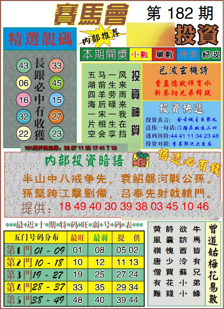 新澳彩182期:马会投资