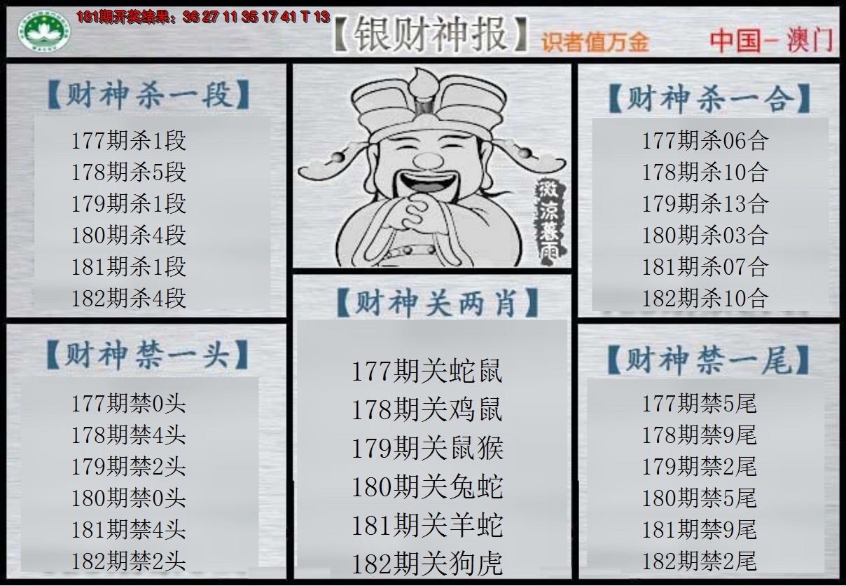 新澳彩182期:银财神