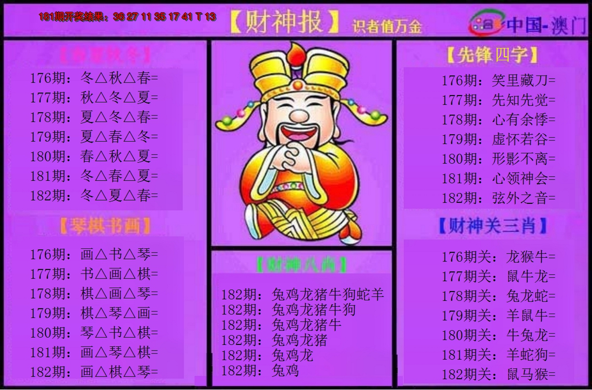 新澳彩182期:紫财神