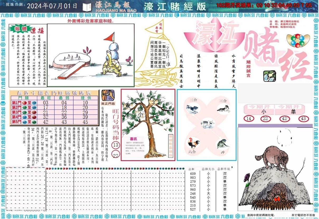 新澳彩183期:濠江赌经A