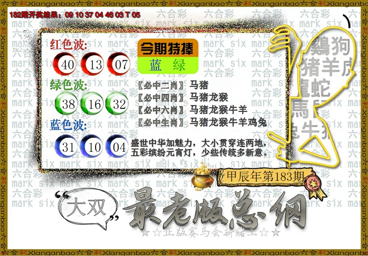 新澳彩183期:最老版总纲