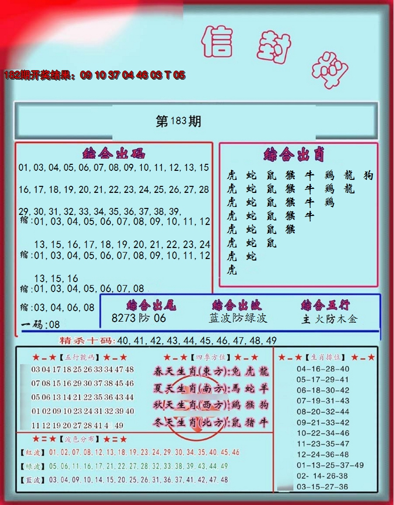 新澳彩183期:信封料