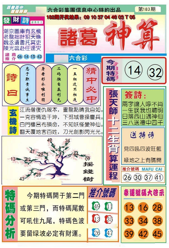 新澳彩183期:诸葛神算