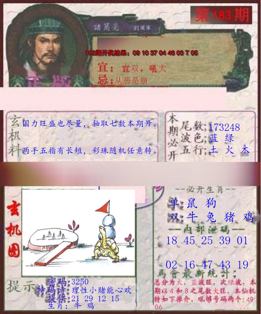 新澳彩183期:孔明报