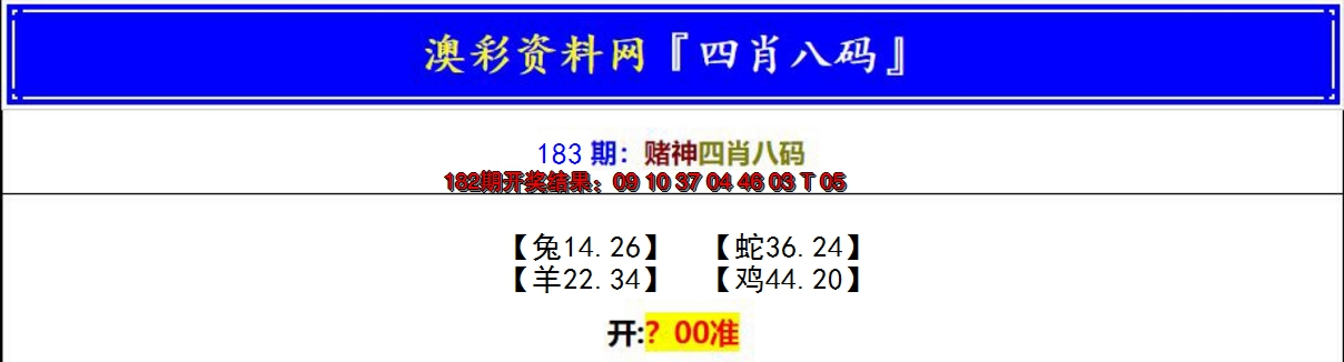 新澳彩183期:赌神四肖八码