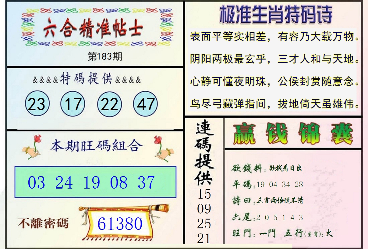 新澳彩183期:精准贴士