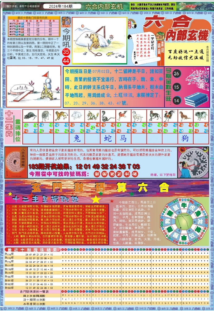 新澳彩184期:六合内部玄机A