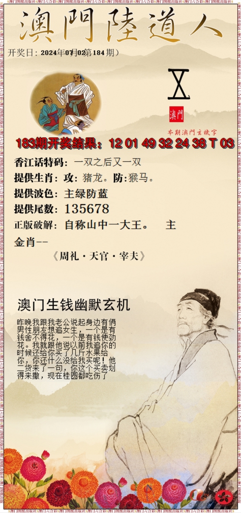 新澳彩184期:澳门陆道人