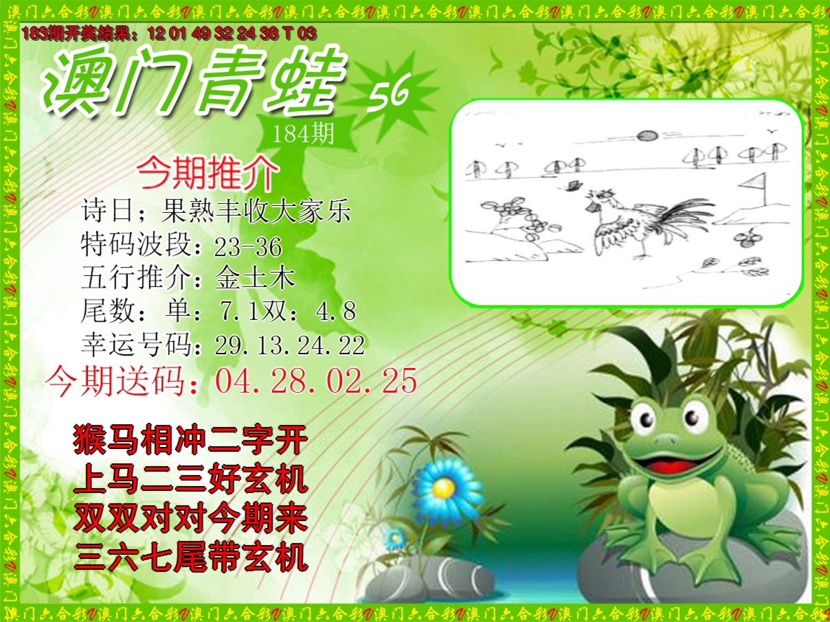 新澳彩184期:青蛙系列56