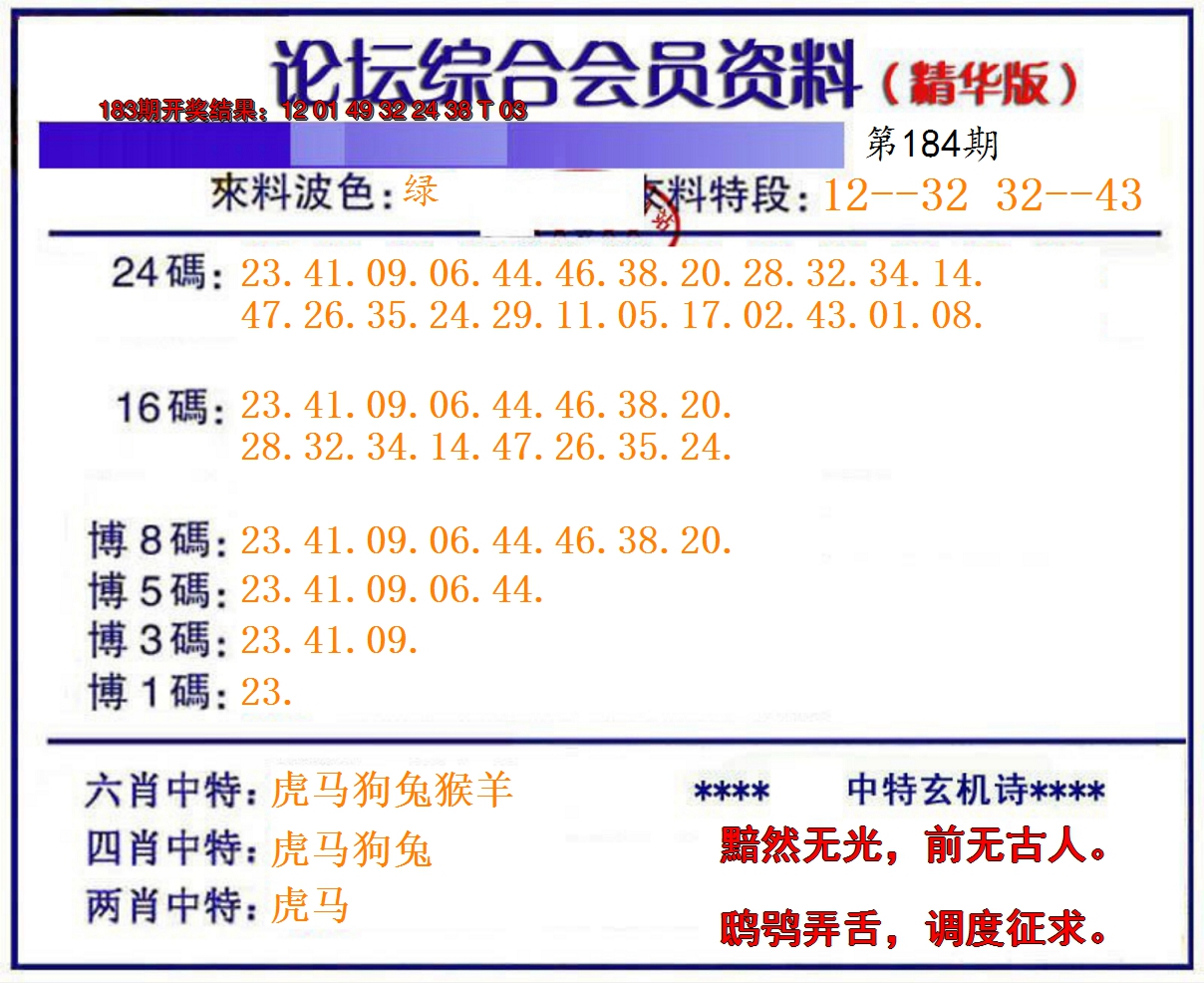 新澳彩184期:综合会员资料