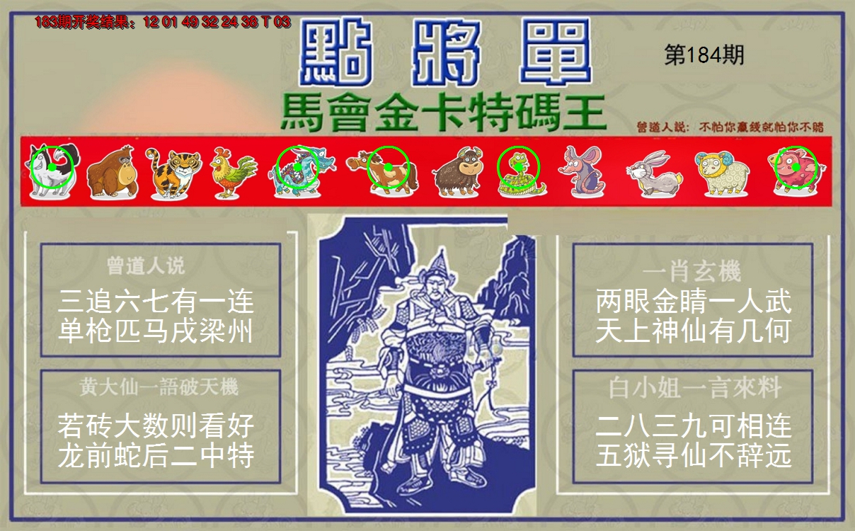 新澳彩184期:点将单