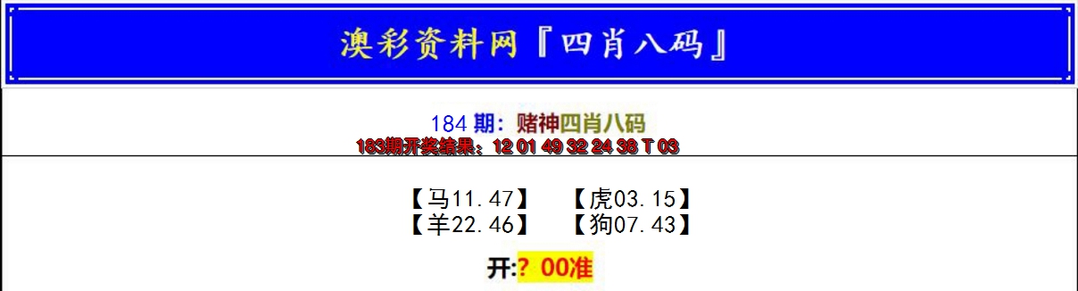 新澳彩184期:赌神四肖八码