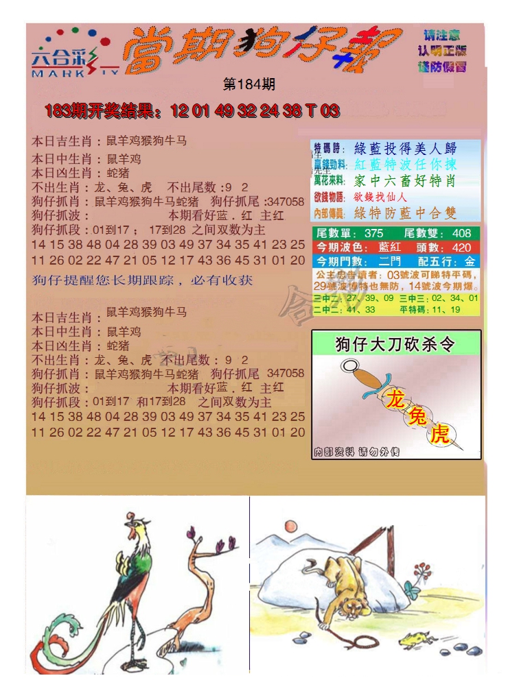 新澳彩184期:当期狗仔版