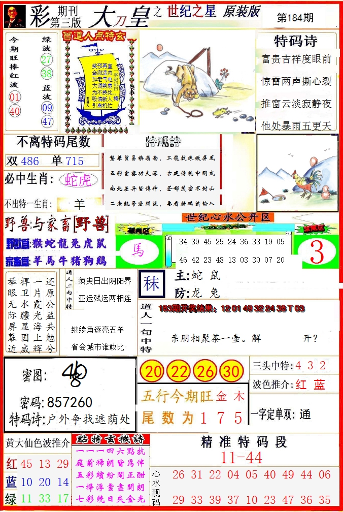 新澳彩184期:大刀皇之(世纪之星)