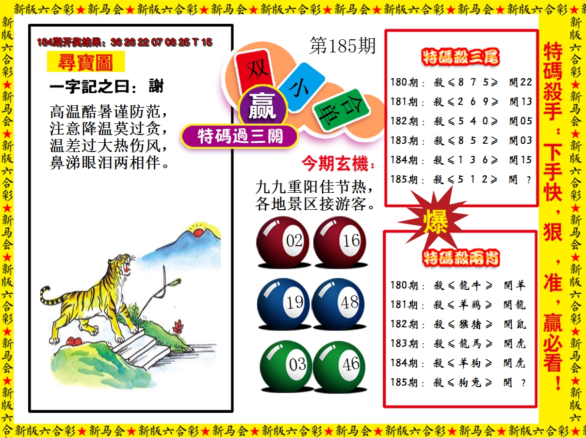 新澳彩185期:特码过三关