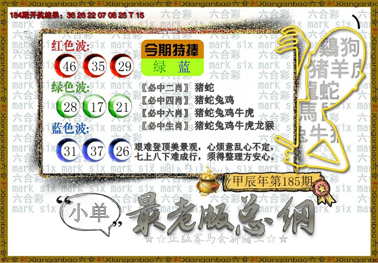 新澳彩185期:最老版总纲