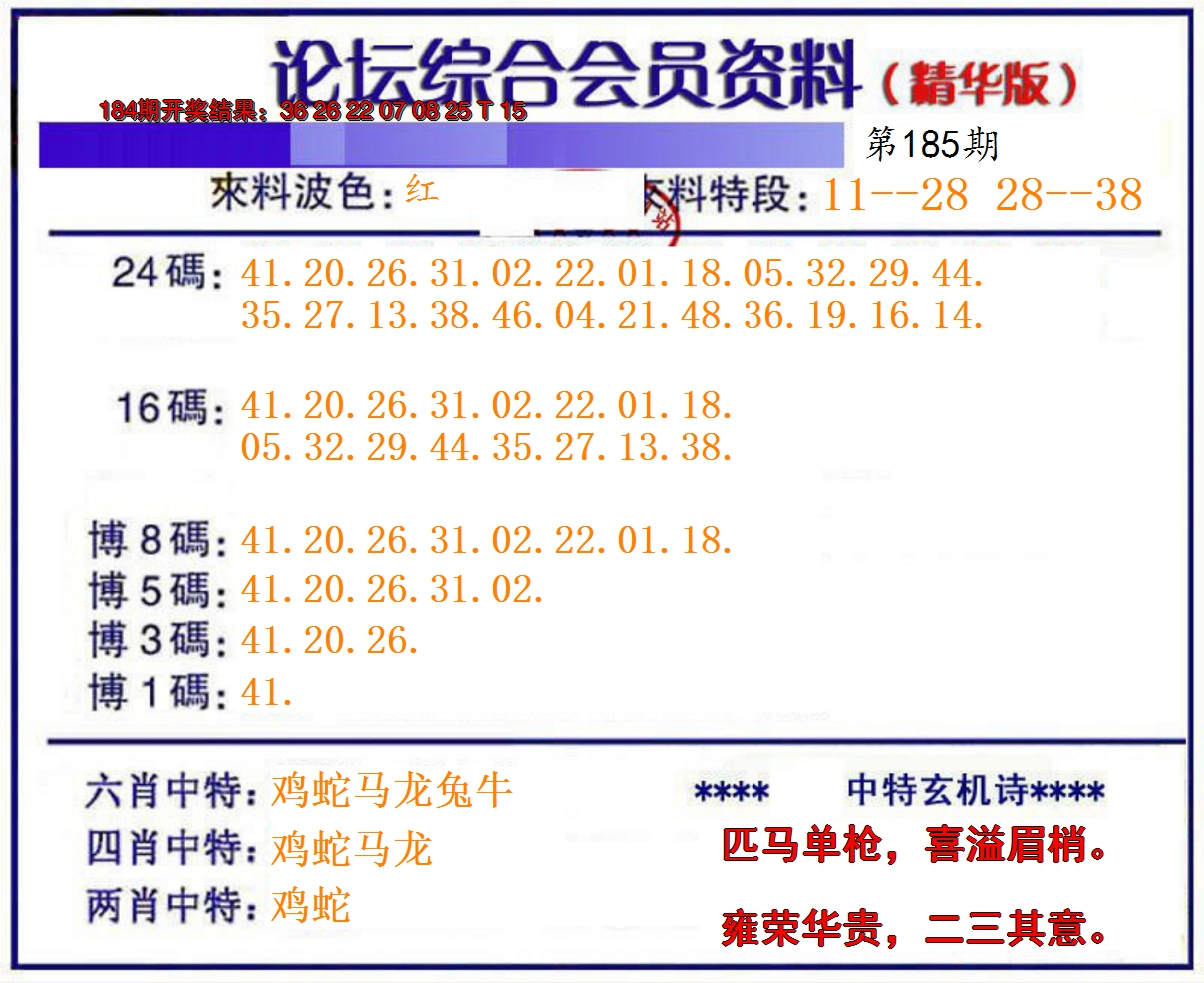 新澳彩185期:综合会员资料