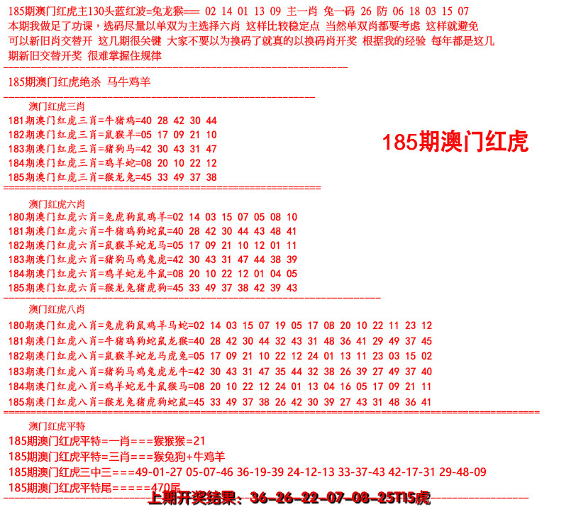 新澳彩185期:红虎图