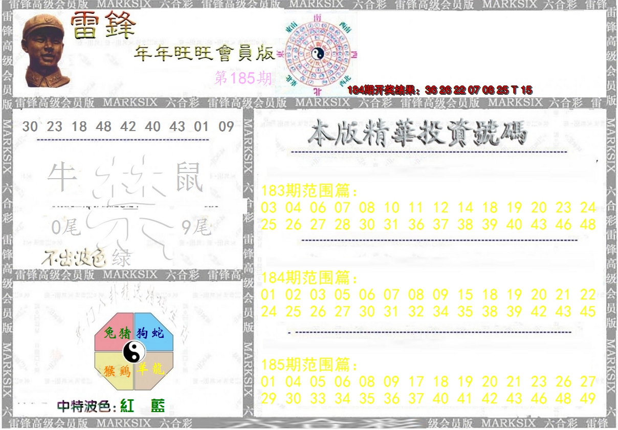 新澳彩185期:雷锋鼠年旺旺版