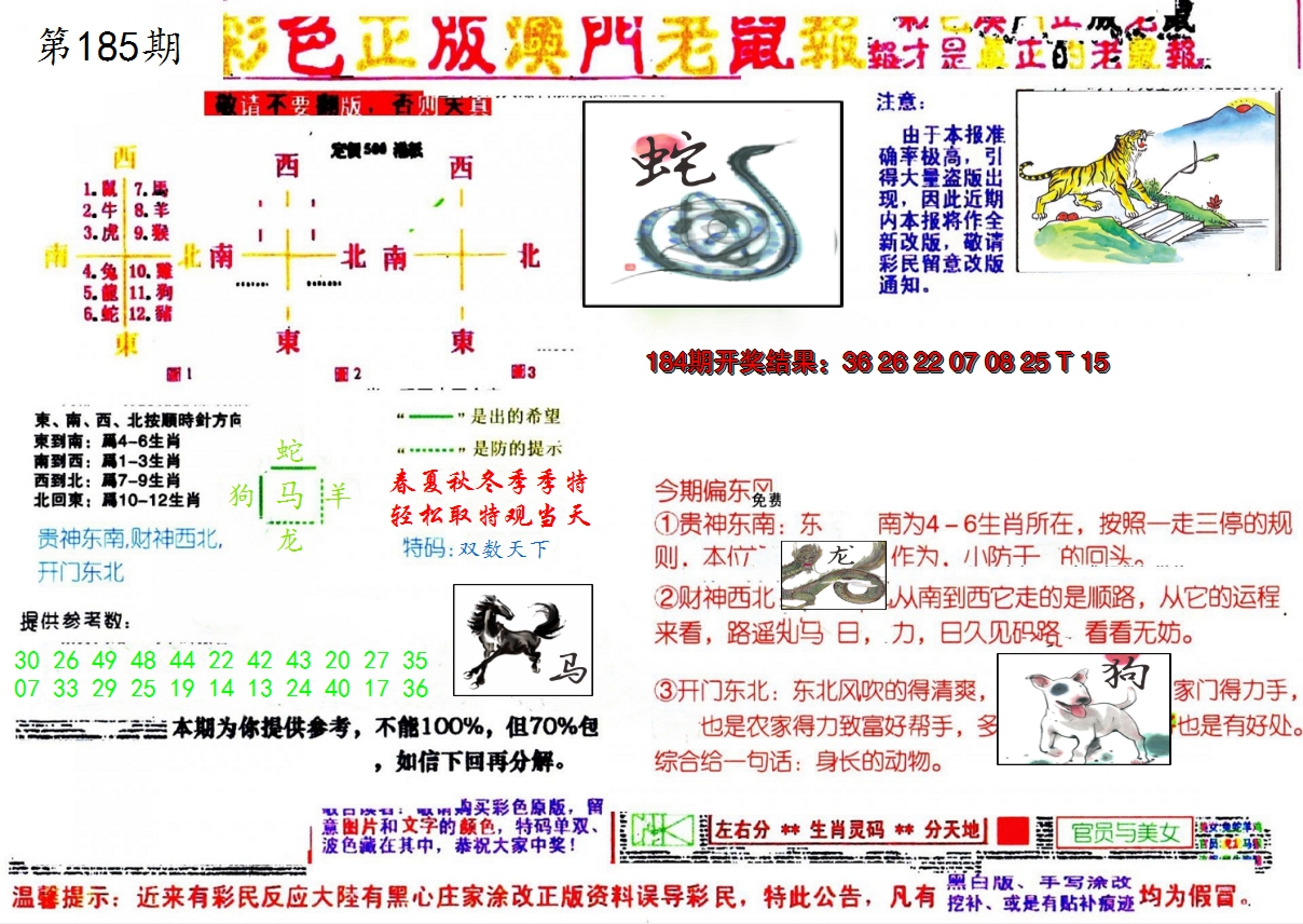 新澳彩185期:彩色正版澳门老鼠报