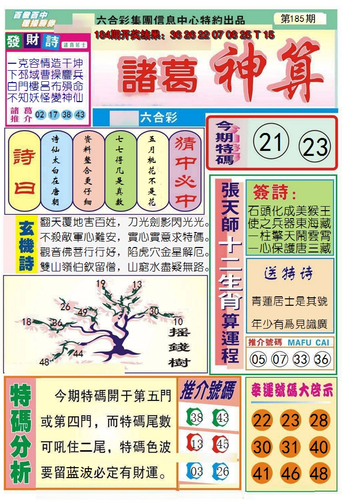 新澳彩185期:诸葛神算