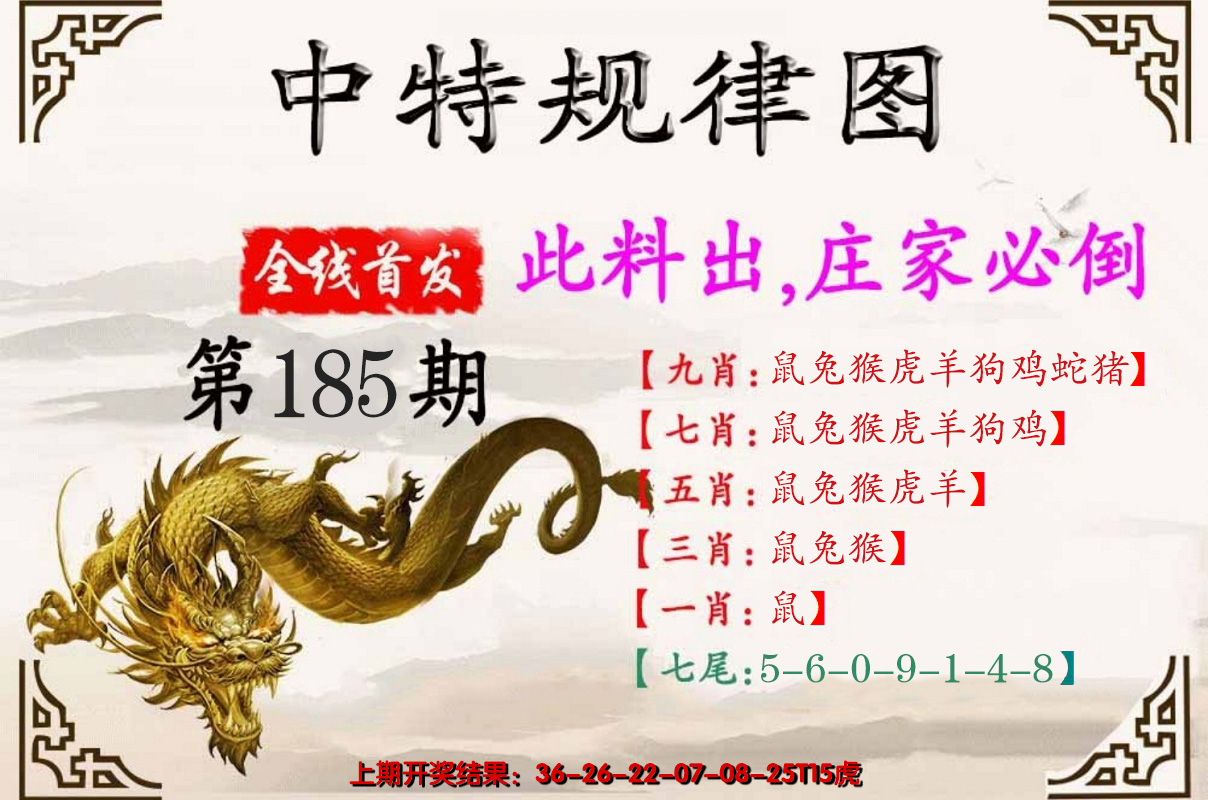 新澳彩185期:中特规律图