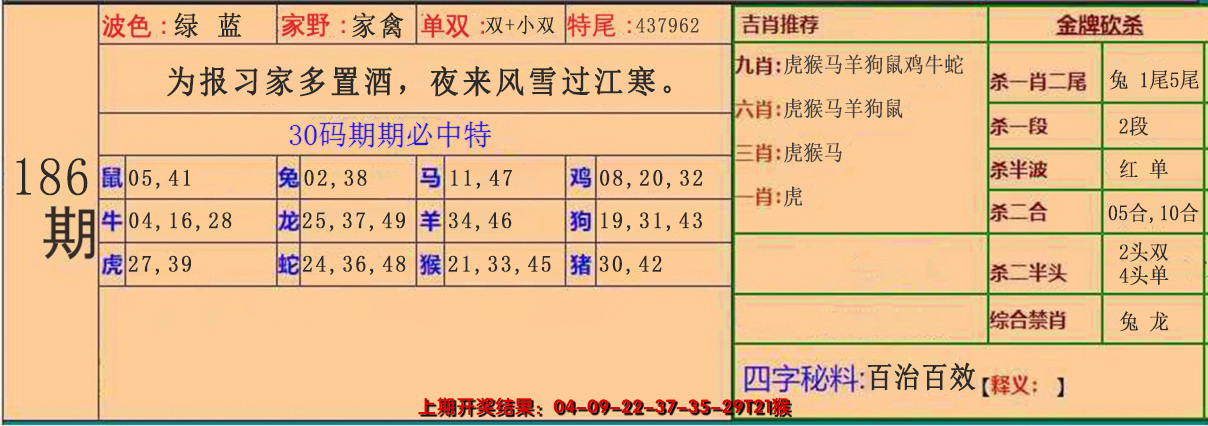 新澳彩186期:30码中特