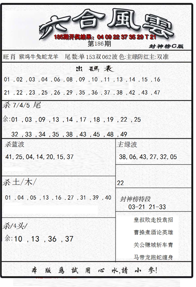 新澳彩186期:六合风云B