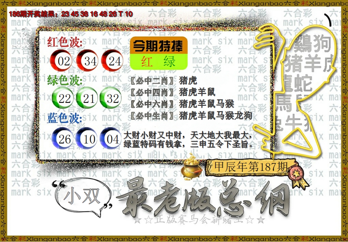 新澳彩187期:最老版总纲