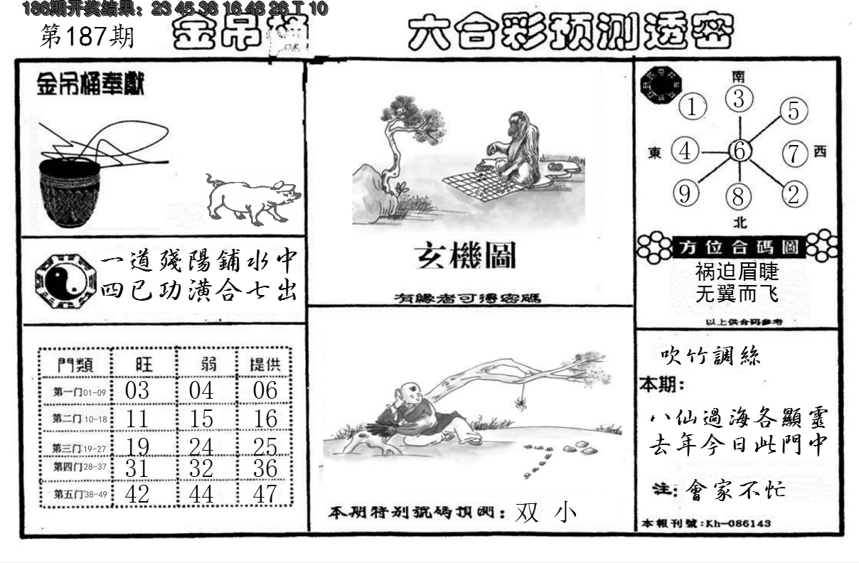 新澳彩187期:金吊桶(信封)