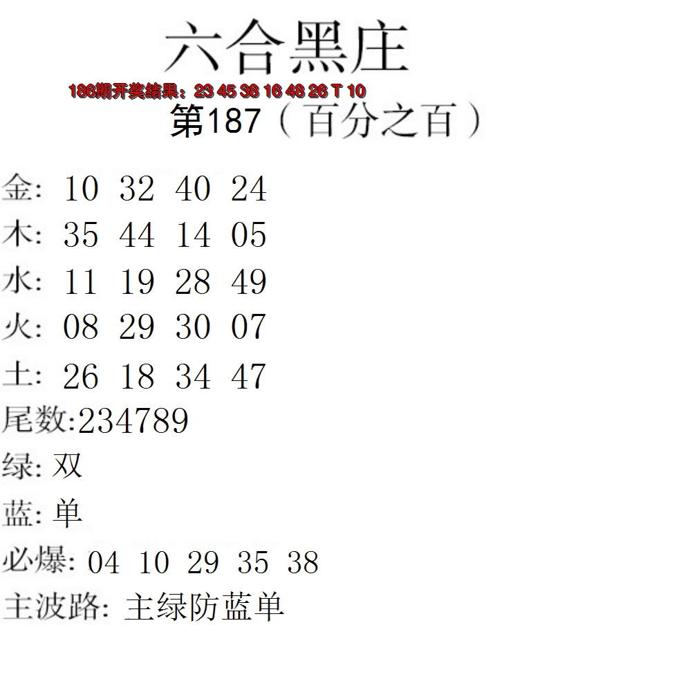 新澳彩187期:六合黑庄