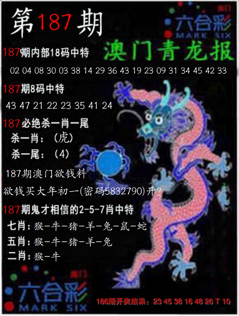 新澳彩187期:青龙报