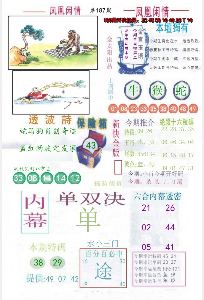 新澳彩187期:凤凰闲情C