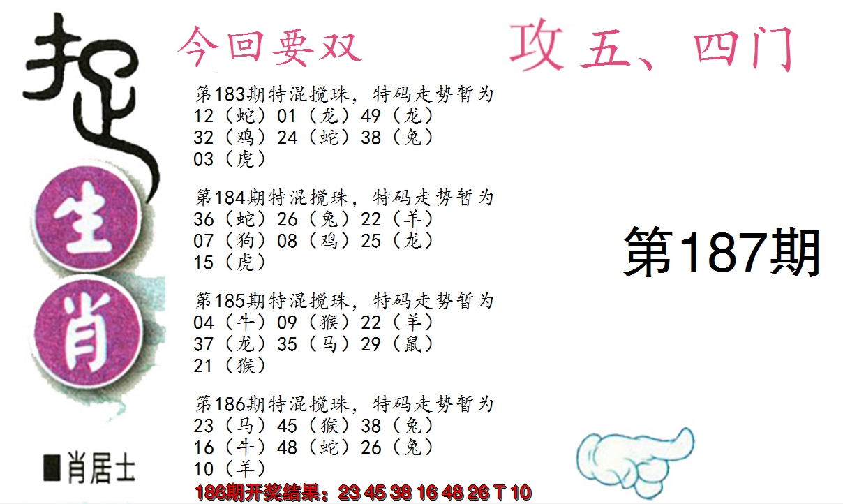 新澳彩187期:捉生肖