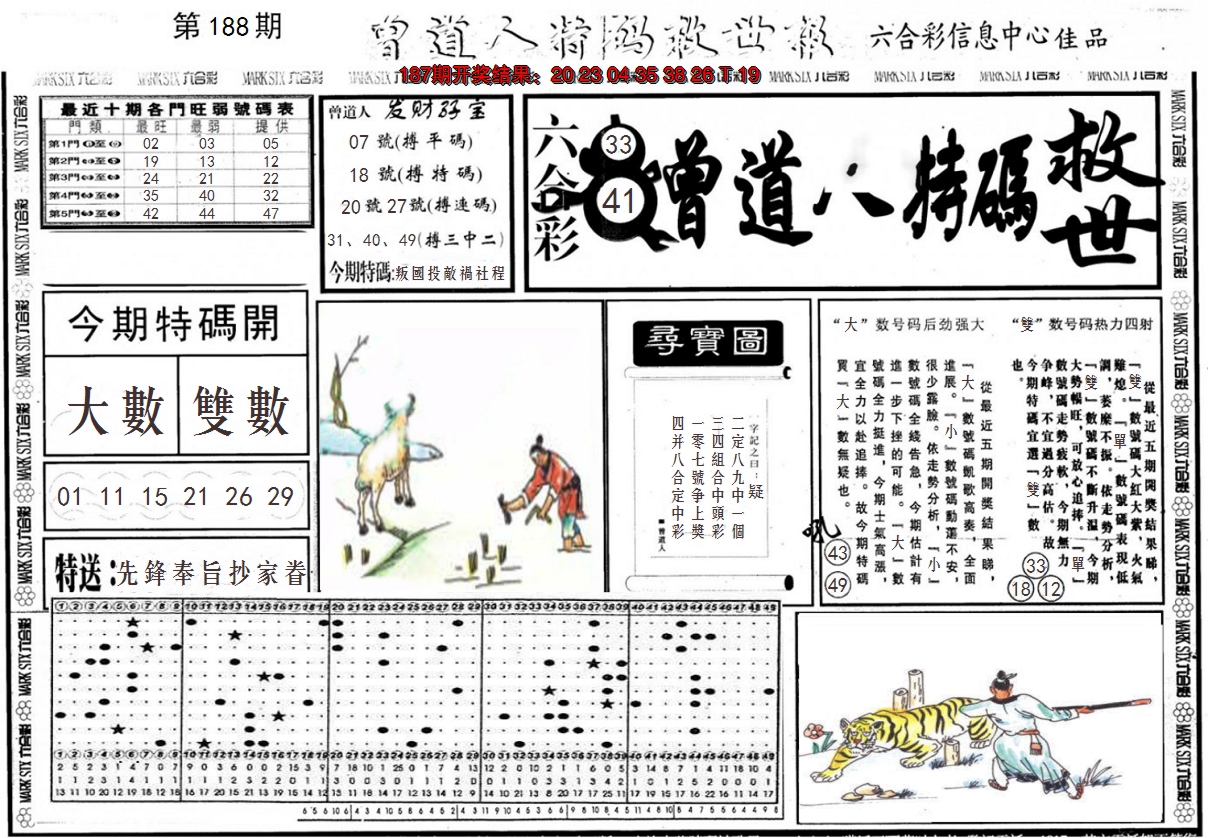 新澳彩188期:曾道人特码救世A