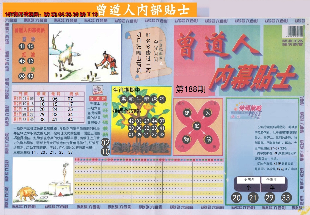 新澳彩188期:曾道人内幕贴士A