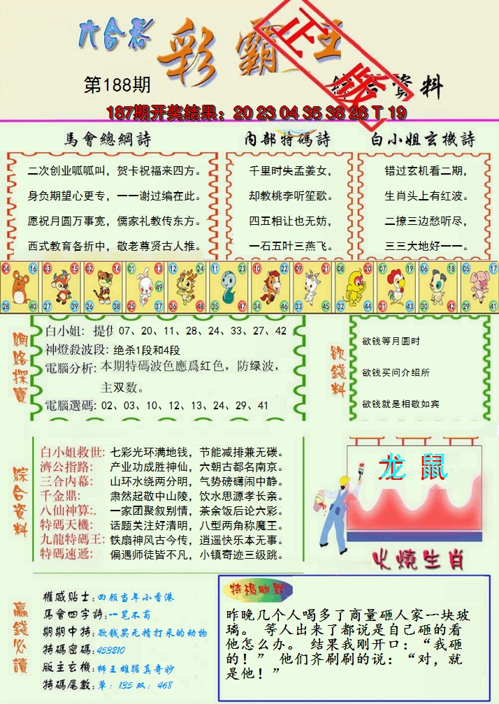 新澳彩188期:精装彩霸王