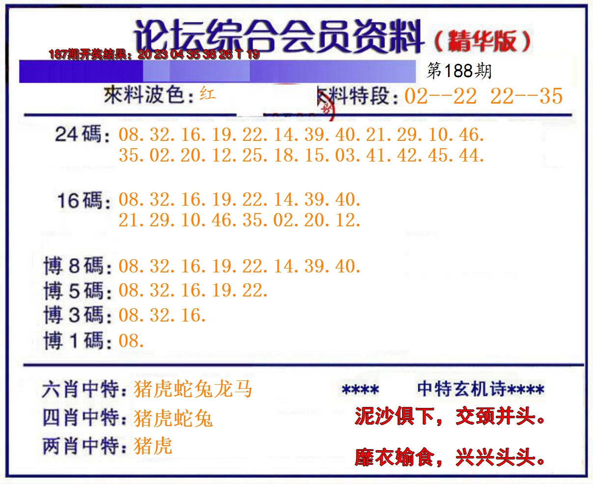 新澳彩188期:综合会员资料