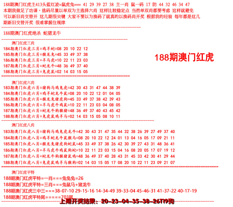 新澳彩188期:红虎图