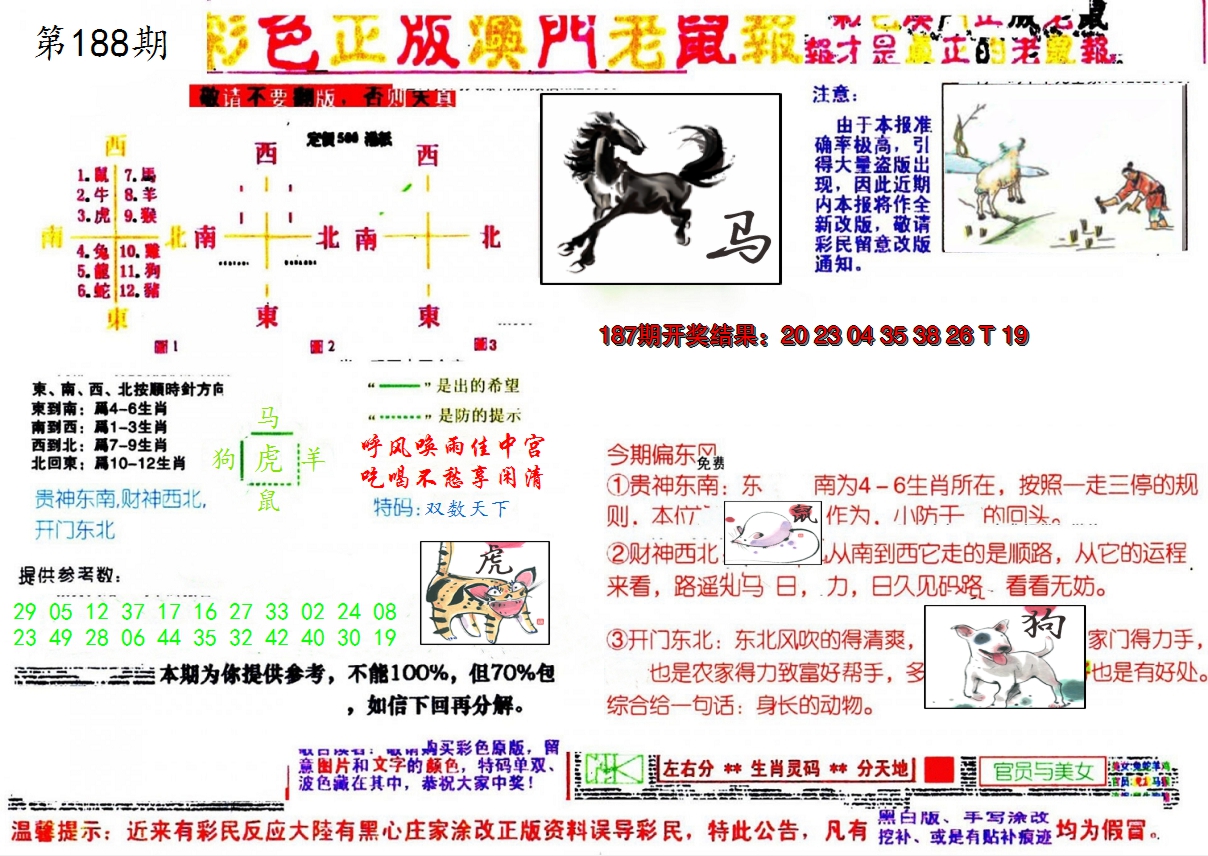 新澳彩188期:彩色正版澳门老鼠报