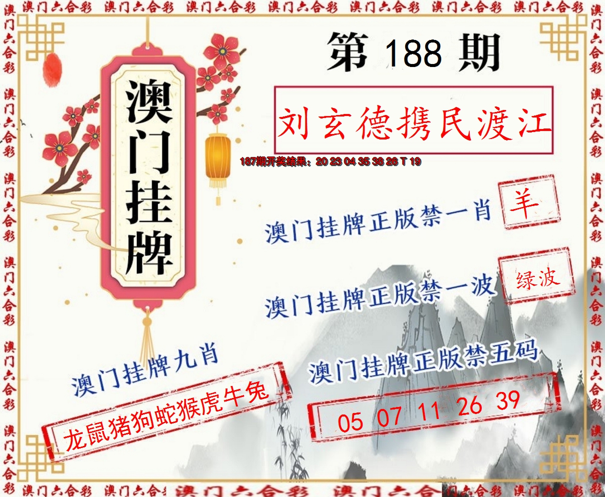 新澳彩188期:挂牌图