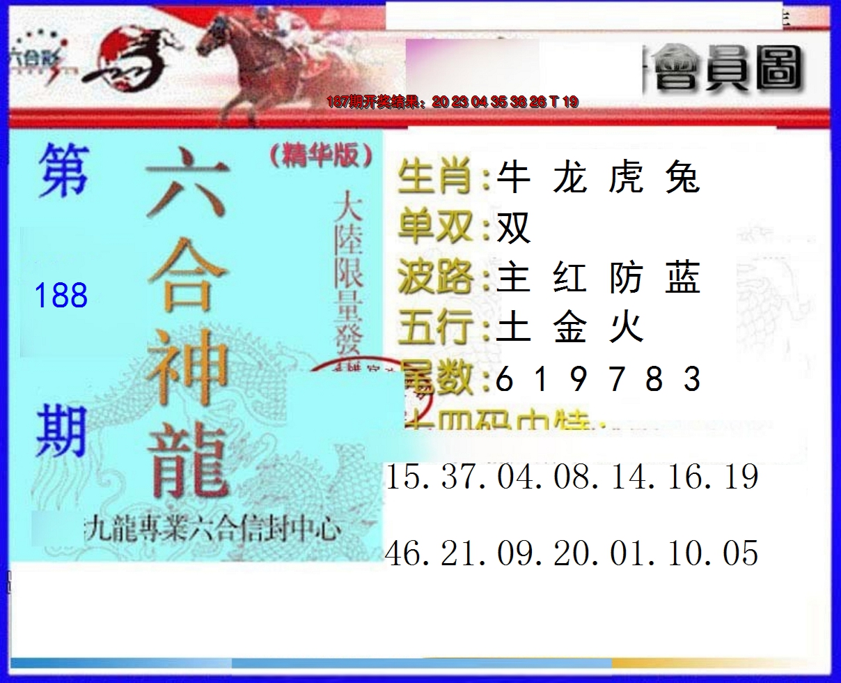 新澳彩188期:六合神龙