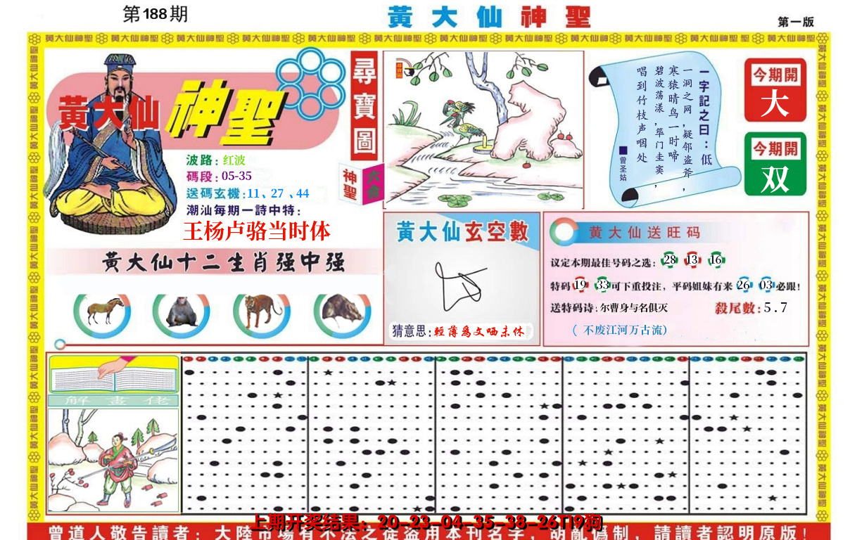 新澳彩188期:黄大仙神圣A