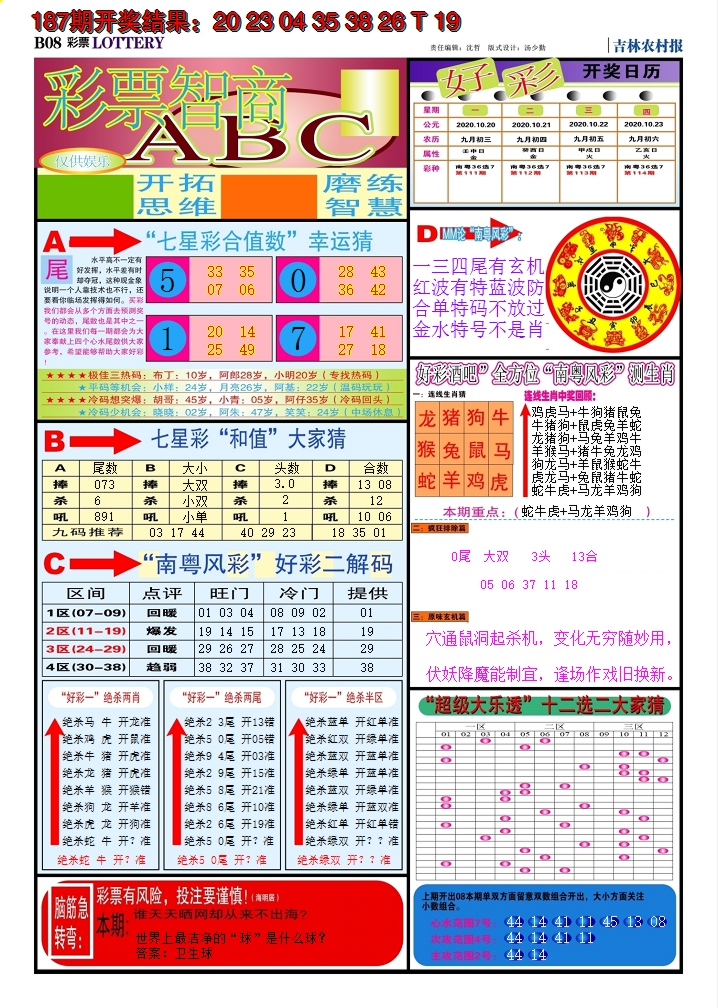 新澳彩188期:七星彩图B