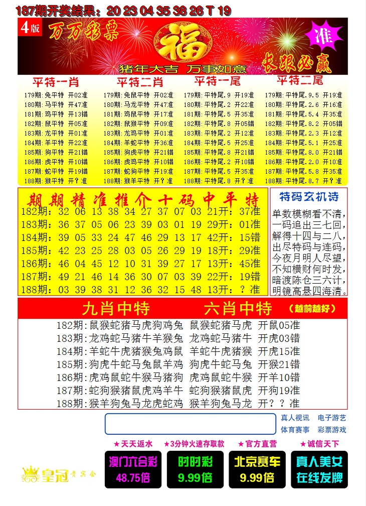 新澳彩188期:澳门开门红C